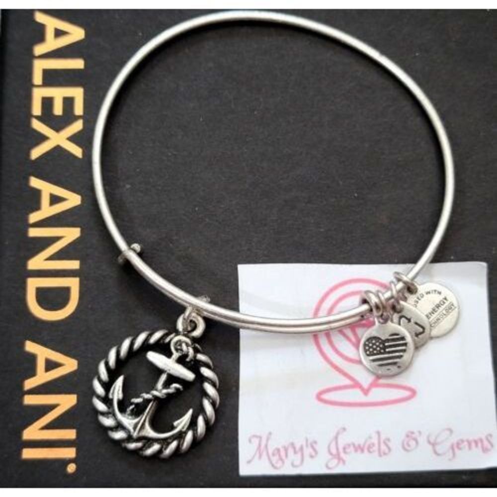 ALEX AND ANI NAUTICAL ANCHOR SILVER EXPANDABLE CHARM BANGLE BRACELET BOX